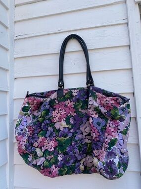 Bright Loud Colorful Springtime Floral Canvas Tote Bag with Black Handles
